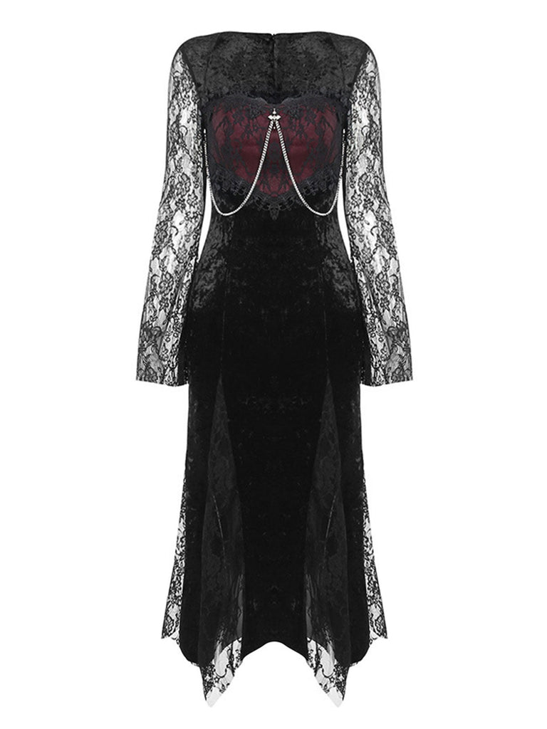 Abito in pizzo con spacchi di Halloween nero anni '60