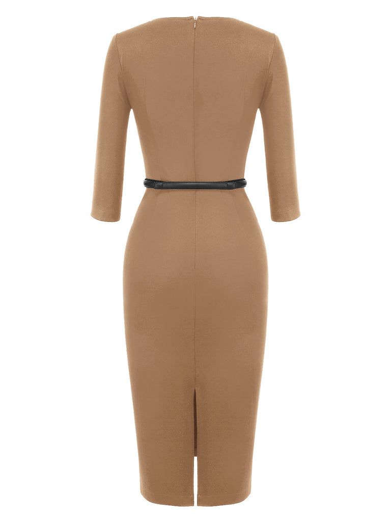 Black 1960s Solid Boat Neck Wrap Dress