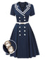 Abito doppiopetto in stile marinaio blu scuro anni '50
