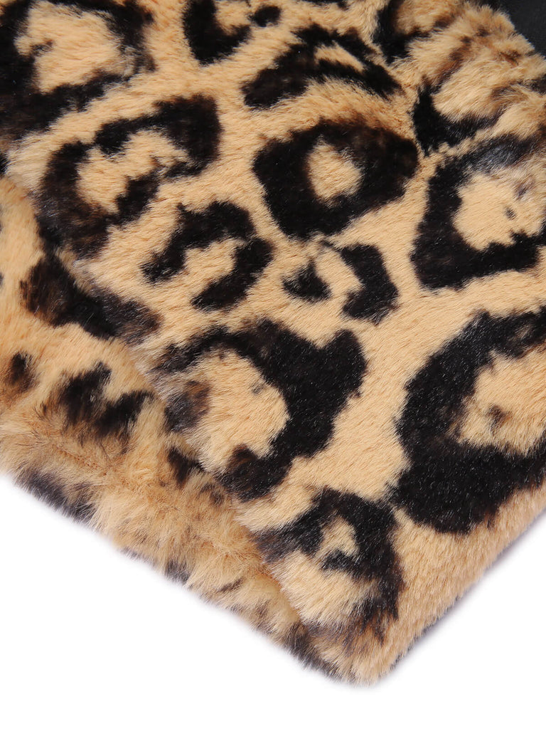 Abito a tubino leopardato in peluche nero anni '60