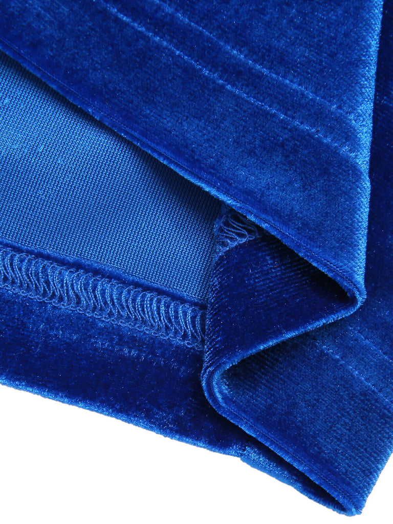 Abito in velluto plissettato con scollo a V blu scuro anni '60