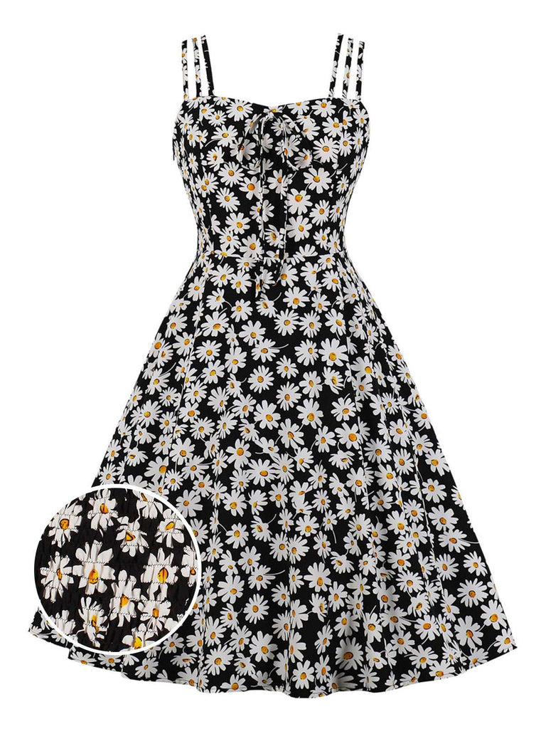 [Taglia Forti] Abito margherite con spalline nero anni '50