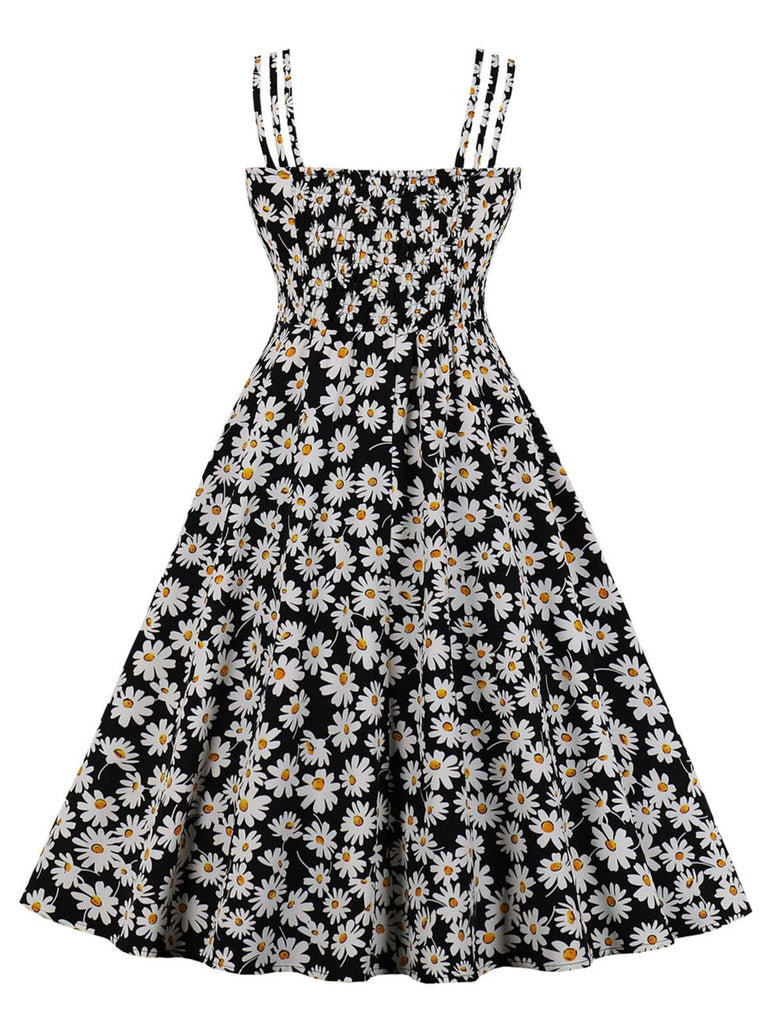 [Taglia Forti] Abito margherite con spalline nero anni '50