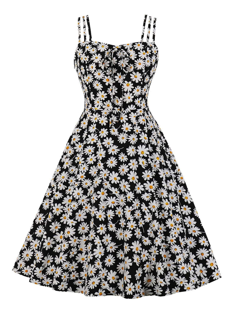 [Taglia Forti] Abito margherite con spalline nero anni '50