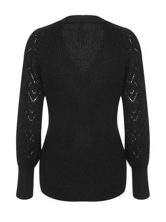 Maglione nero con scollo a V e bottoni anni '40