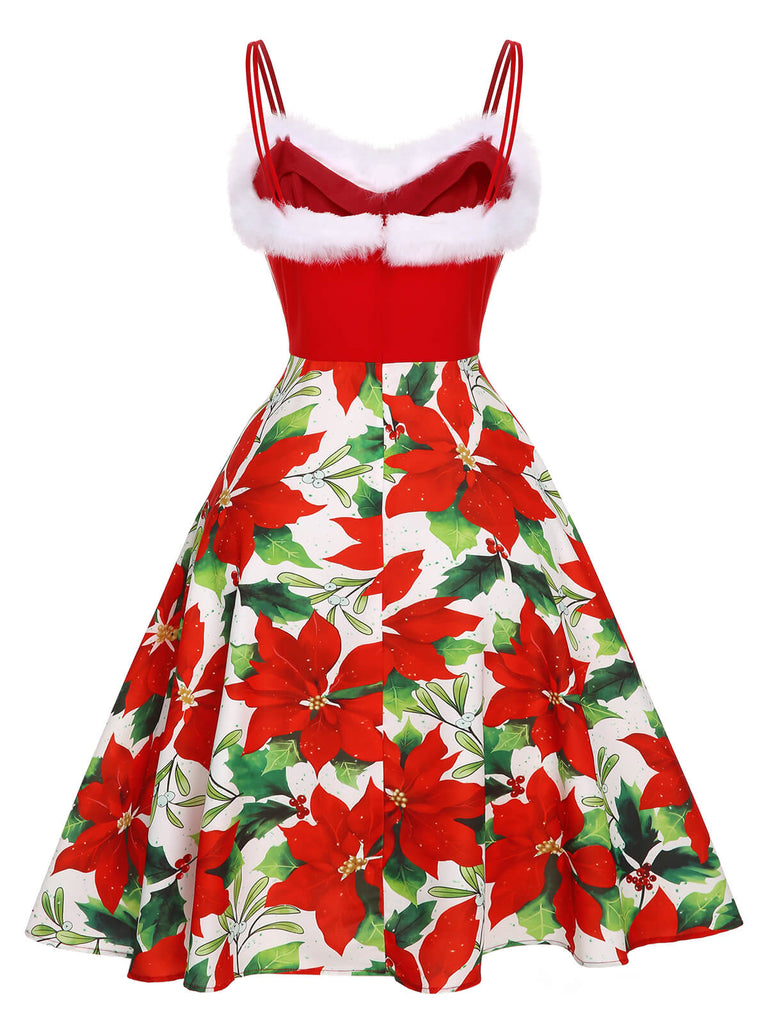 Abito con rifiniture a poinsettia natalizia rosso anni '50
