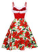 Abito con rifiniture a poinsettia natalizia rosso anni '50