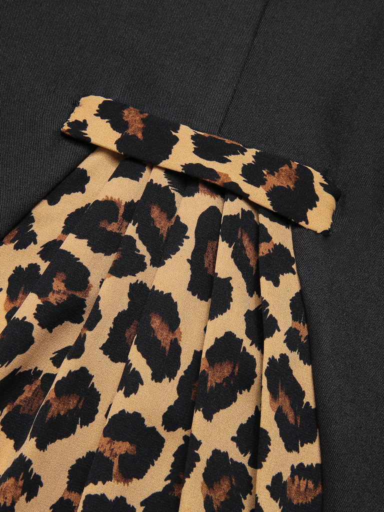 Abito asimmetrico leopardato con orlo grezzo nero anni '60
