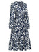 Abito stampa geometrica con scollo a V blu navy anni '30