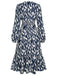 Abito stampa geometrica con scollo a V blu navy anni '30