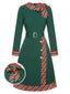 Abito a righe patchwork con cintura verde anni '40
