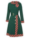 Abito a righe patchwork con cintura verde anni '40