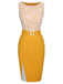Abito in pizzo con cintura patchwork giallo anni '60