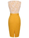 Abito in pizzo con cintura patchwork giallo anni '60