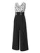 Black 1930s Halloween Bat Patchwork Jumpsuit