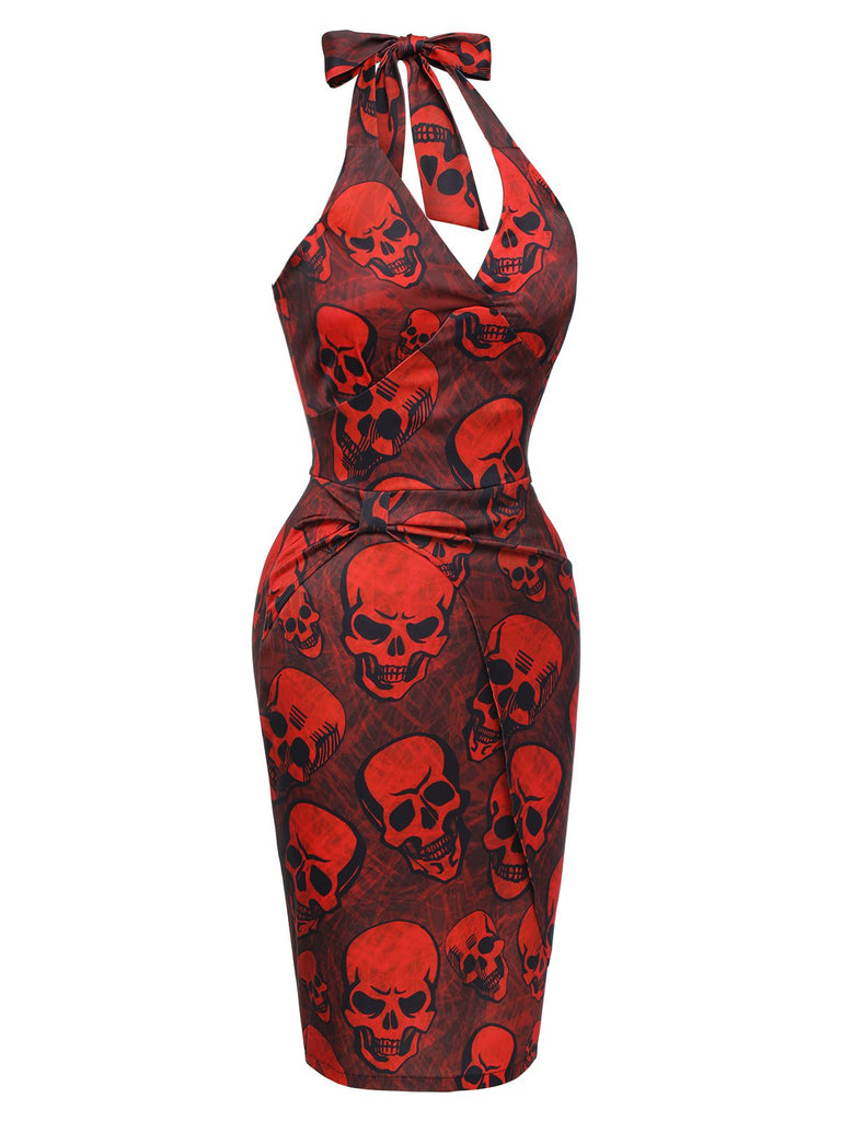 Abito con teschio di Halloween rosso scuro anni '60