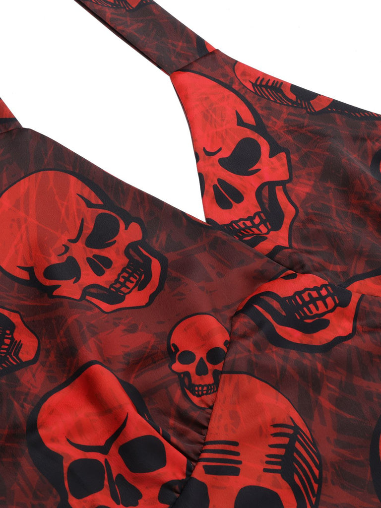 Abito con teschio di Halloween rosso scuro anni '60