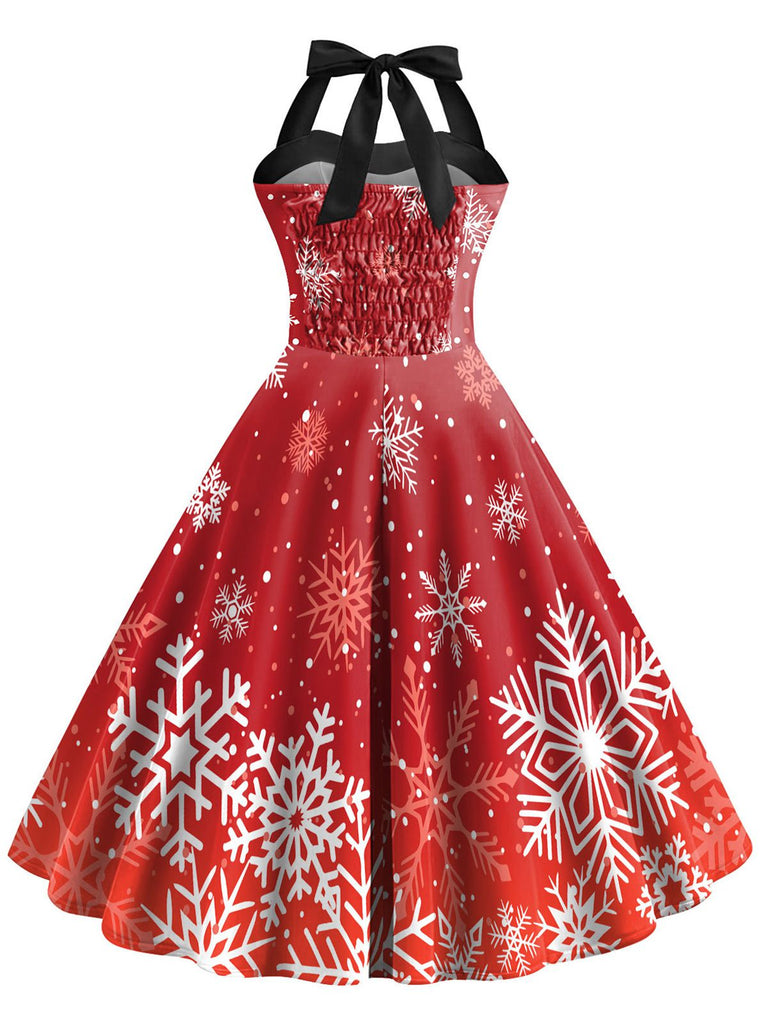 Abito con fiocco di neve natalizio rosso anni '50