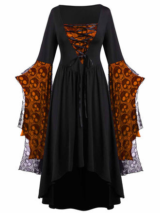 Abito da strega teschio in pizzo patchwork Halloween anni '50