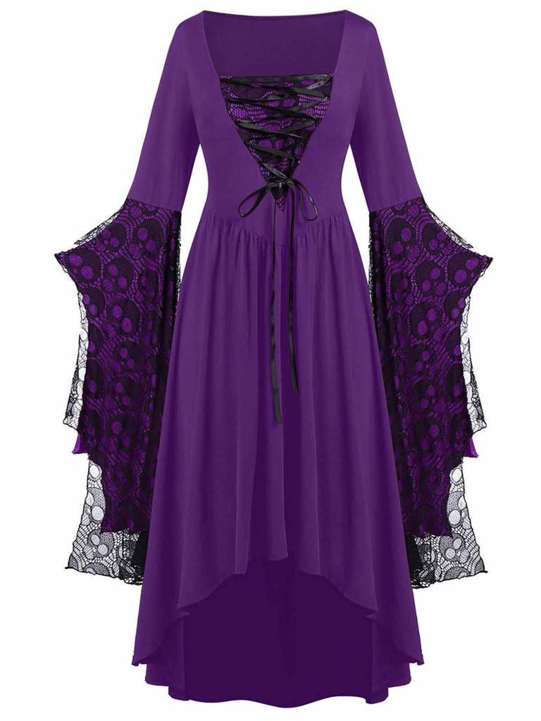Abito da strega teschio in pizzo patchwork Halloween anni '50