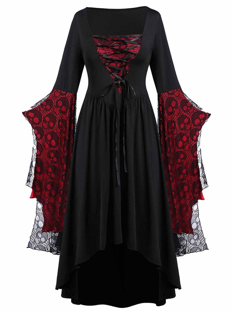 Abito da strega teschio in pizzo patchwork Halloween anni '50