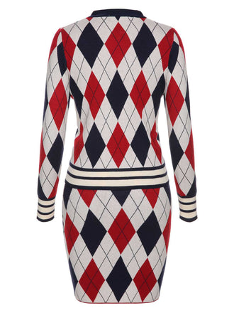 2PCS Cardigan e gonna lavorati a maglia e quadri anni '60