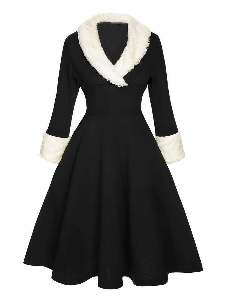 Abito con collo di pelliccia natalizio nero anni '50