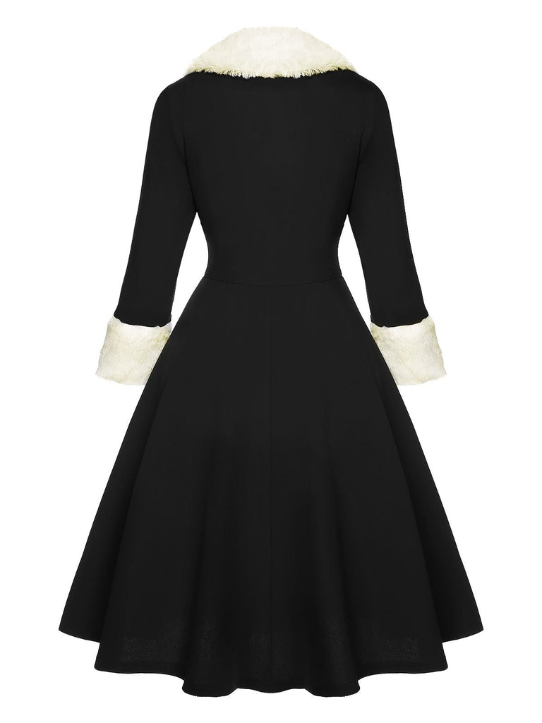 Abito con collo di pelliccia natalizio nero anni '50