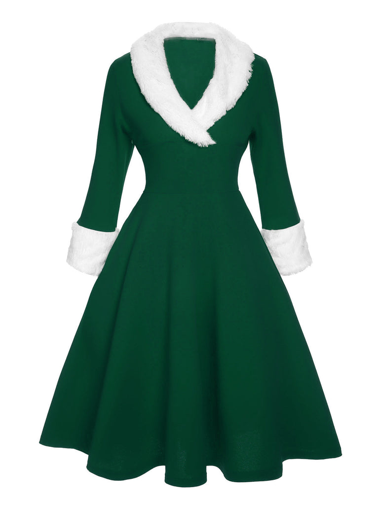 Abito con collo di pelliccia natalizio nero anni '50