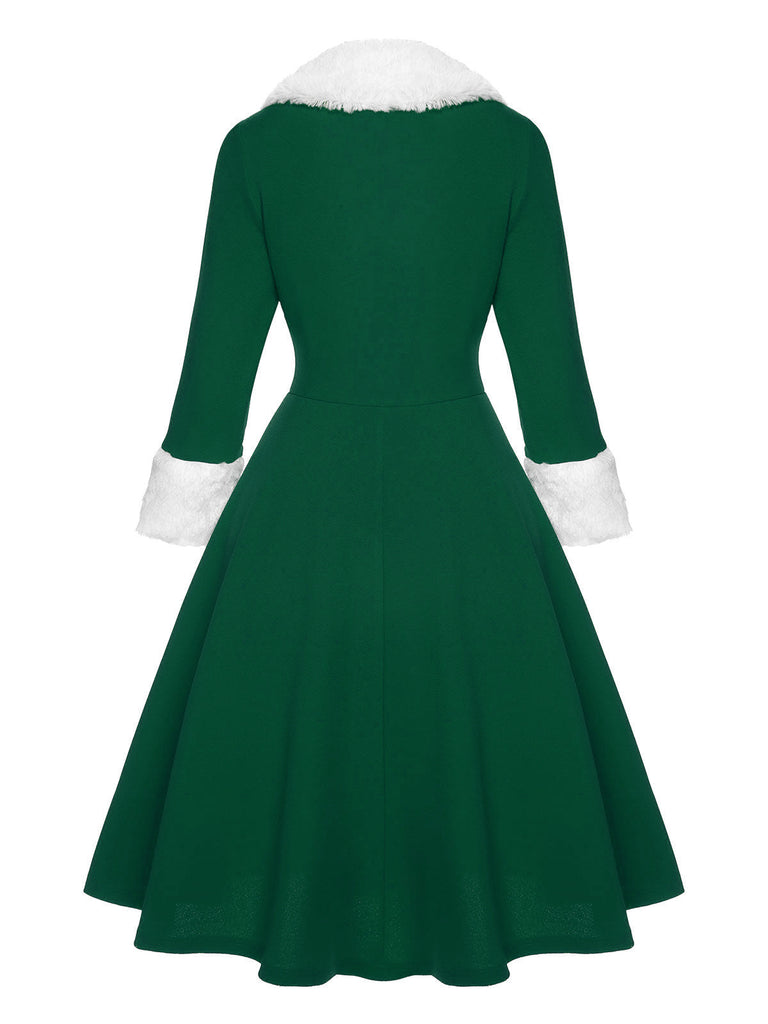 Abito con collo di pelliccia natalizio nero anni '50
