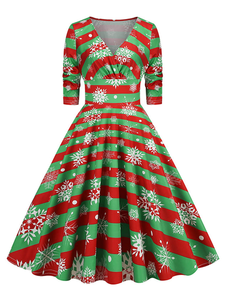 Abito natalizio con scollo a V e maniche lunghe anni '50