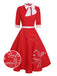Abito con cintura patchwork e fiocco di alce rosso anni '50