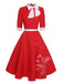 Abito con cintura patchwork e fiocco di alce rosso anni '50