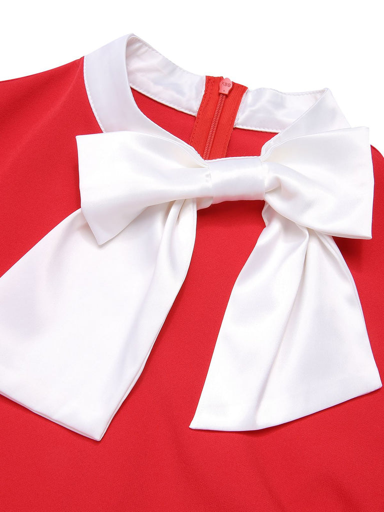 Abito con cintura patchwork e fiocco di alce rosso anni '50