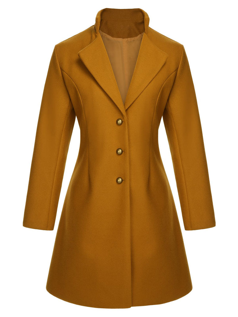 Cappotto in lana tinta unita con revers giallo medio anni '40