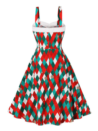 Abito con bretelle e collo in pelliccia natalizio anni '50