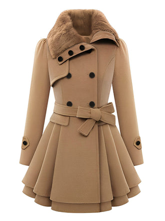 Cappotto invernale con collo di pelliccia cachi anni '50