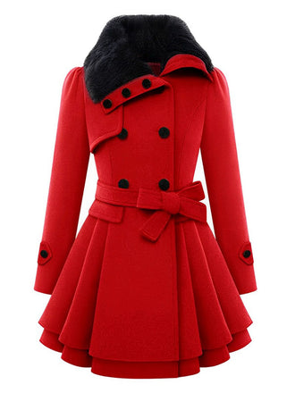 Cappotto invernale con collo di pelliccia rosso anni '50