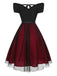 Abito con cintura a pois spalle scese bordeaux anni '50