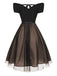 Abito con cintura a pois spalle scese bordeaux anni '50