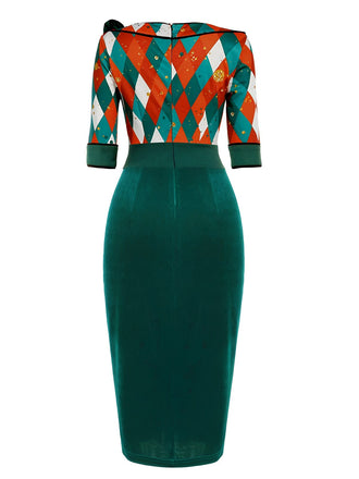 Abito patchwork a quadri natalizio verde anni '60