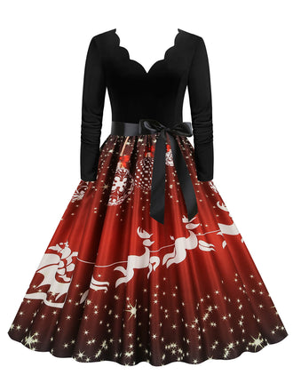 Abito patchwork natalizio con colletto a petalo e  anni '50