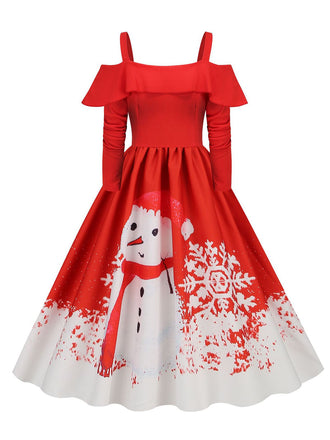 Abito con bretelle e volant a maniche lunghe natalizio anni '50