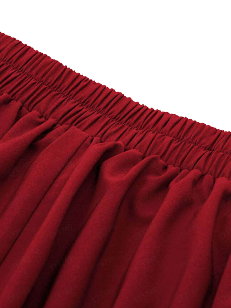 2PCS Camicetta rose e gonna plissettata rosso anni '60