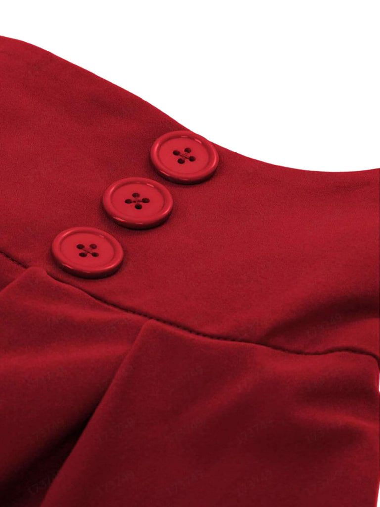 2PCS Camicetta rose e gonna plissettata rosso anni '60