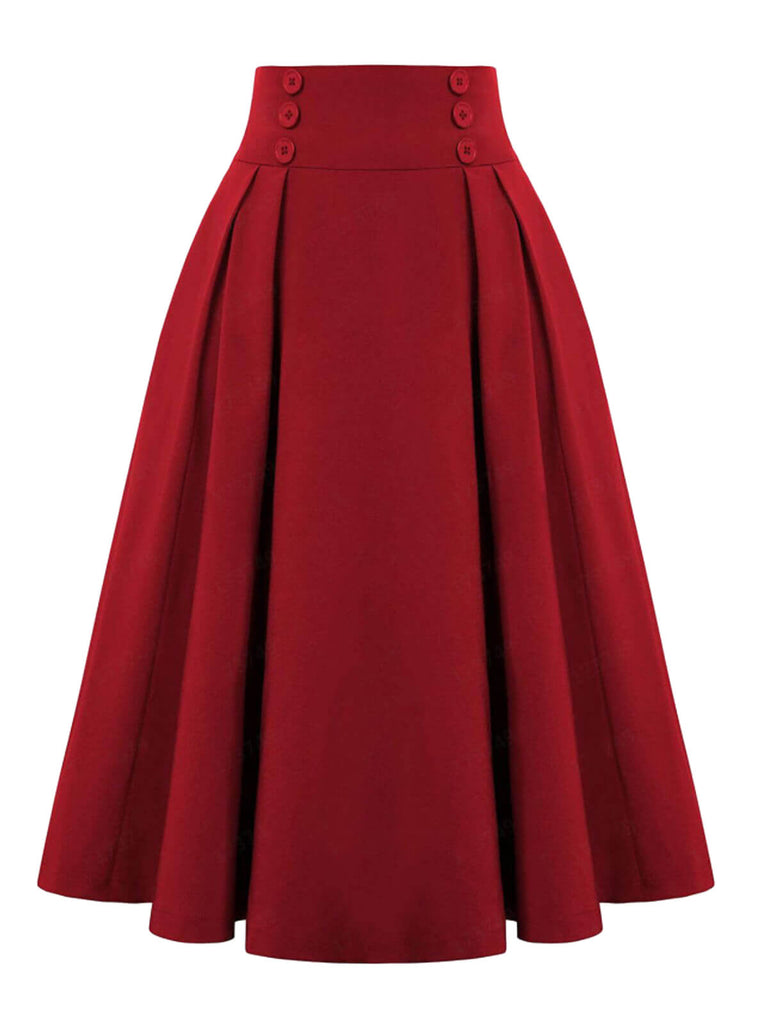 2PCS Camicetta rose e gonna plissettata rosso anni '60
