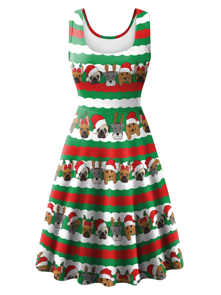 Abito senza maniche in maglia con stampa natalizia anni '50