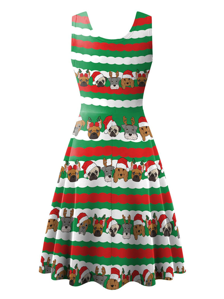 Abito senza maniche in maglia con stampa natalizia anni '50