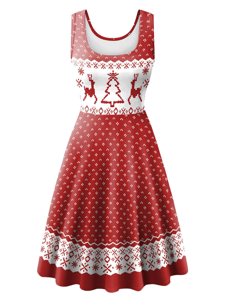 Abito senza maniche in maglia con stampa natalizia anni '50