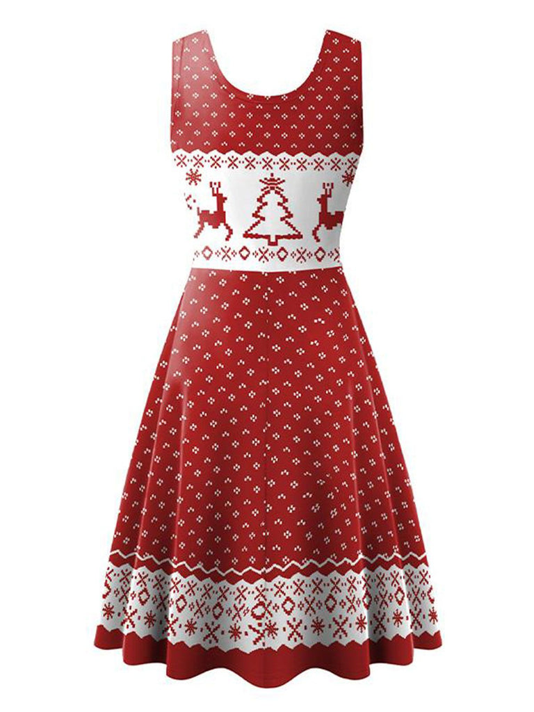 Abito senza maniche in maglia con stampa natalizia anni '50